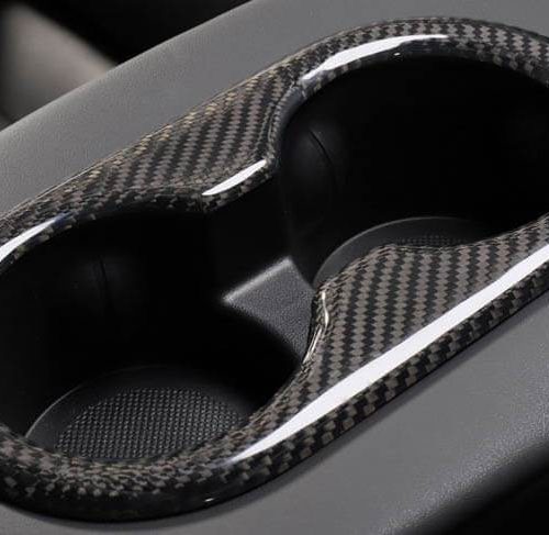 Real Molded Gloss Carbon Fiber Cup Holder Trim for Tesla Model 3 2017-2023