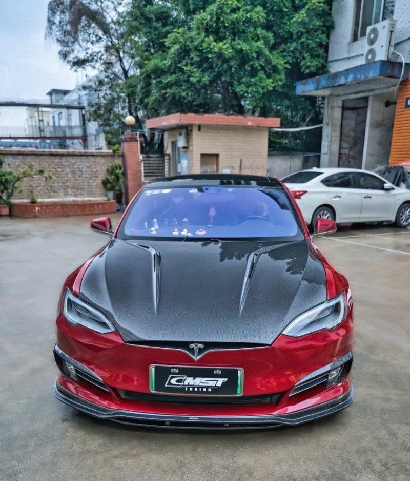 pimpmyev real carbon fiber products cmst genuine carbon fiber frp hood bonnet for tesla model s 2nd gen late 2016 2021 42477451542784